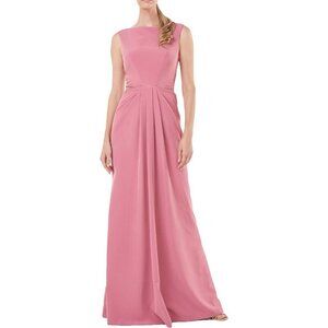 Kay Unger Sansa Womens Size 4 Pink Pleated Bateau Neck Sleeveless Formal Gown